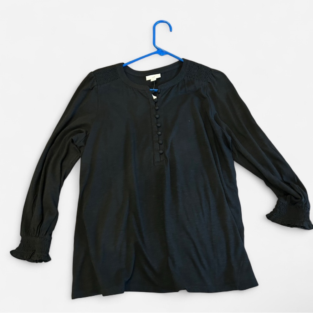 NWT J.Jill Black Blouse with Button Detail